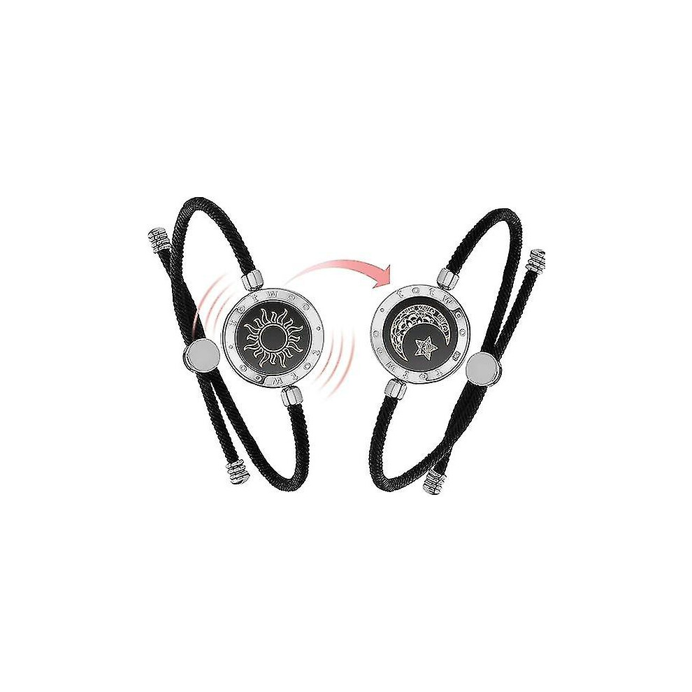 (Black 2) Long Distance Touch Bracelets For Couples, Vibration