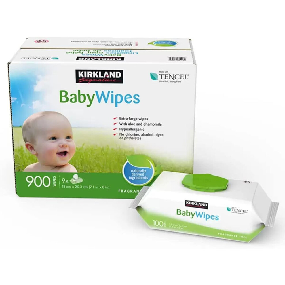 Kirkland Signature Tencel Baby Wipes - Pack of 9 x 100 Wipes