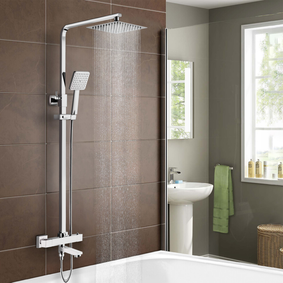 Nes Home Square Exposed Thermostatic Dual Control Shower Mixer - Riser Rail Kit & Easy Fittings