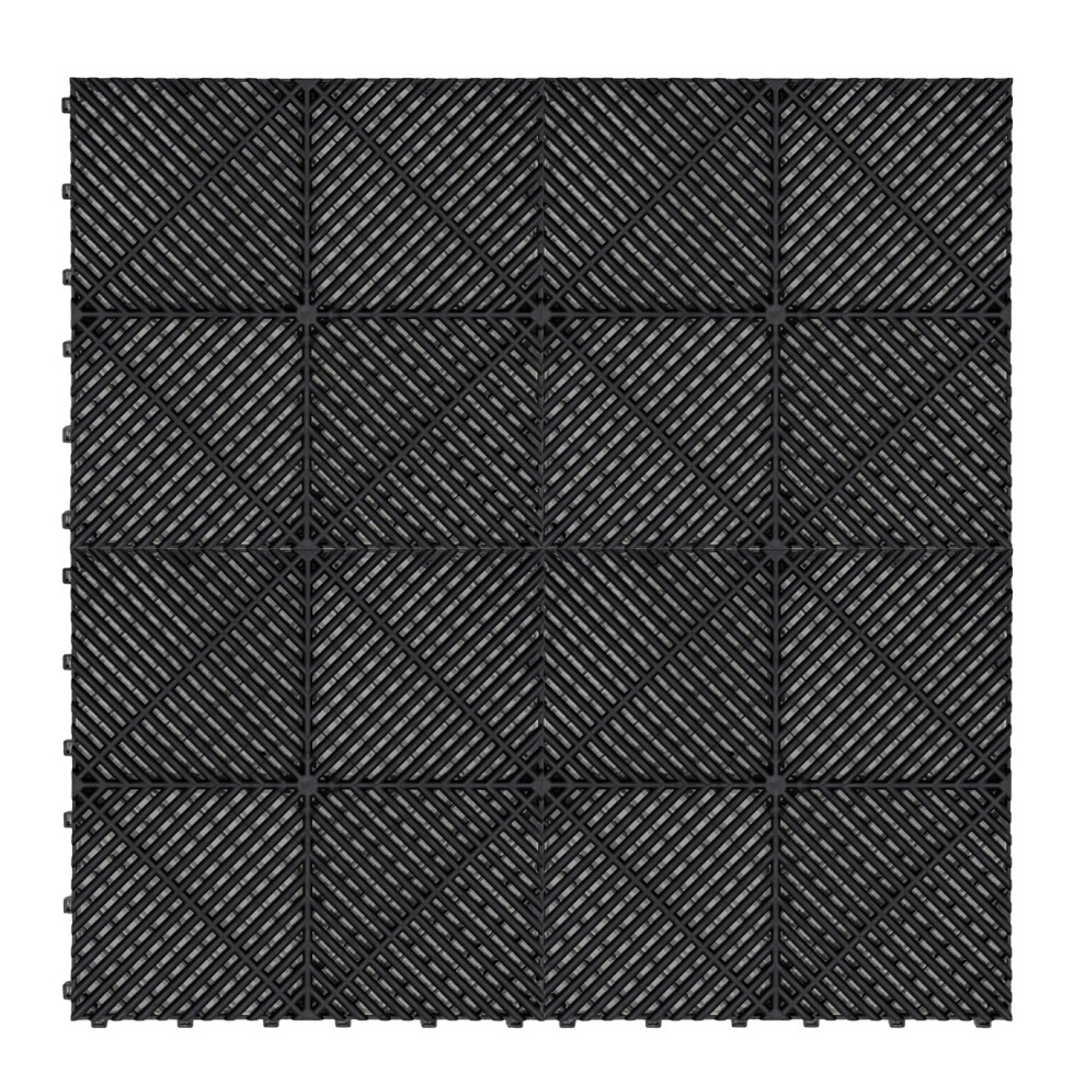 (Vented Garage Floor Tiles Black (x120) with Edges (x46)) Vented Interlocking Floor Tiles Full Set