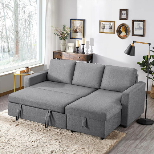 Yaheetech Yaheetech Sofa Bed L-Shaped Couch Sofa Corner Sofa 3 Seater Pull out Sofa Bed with Storage 1