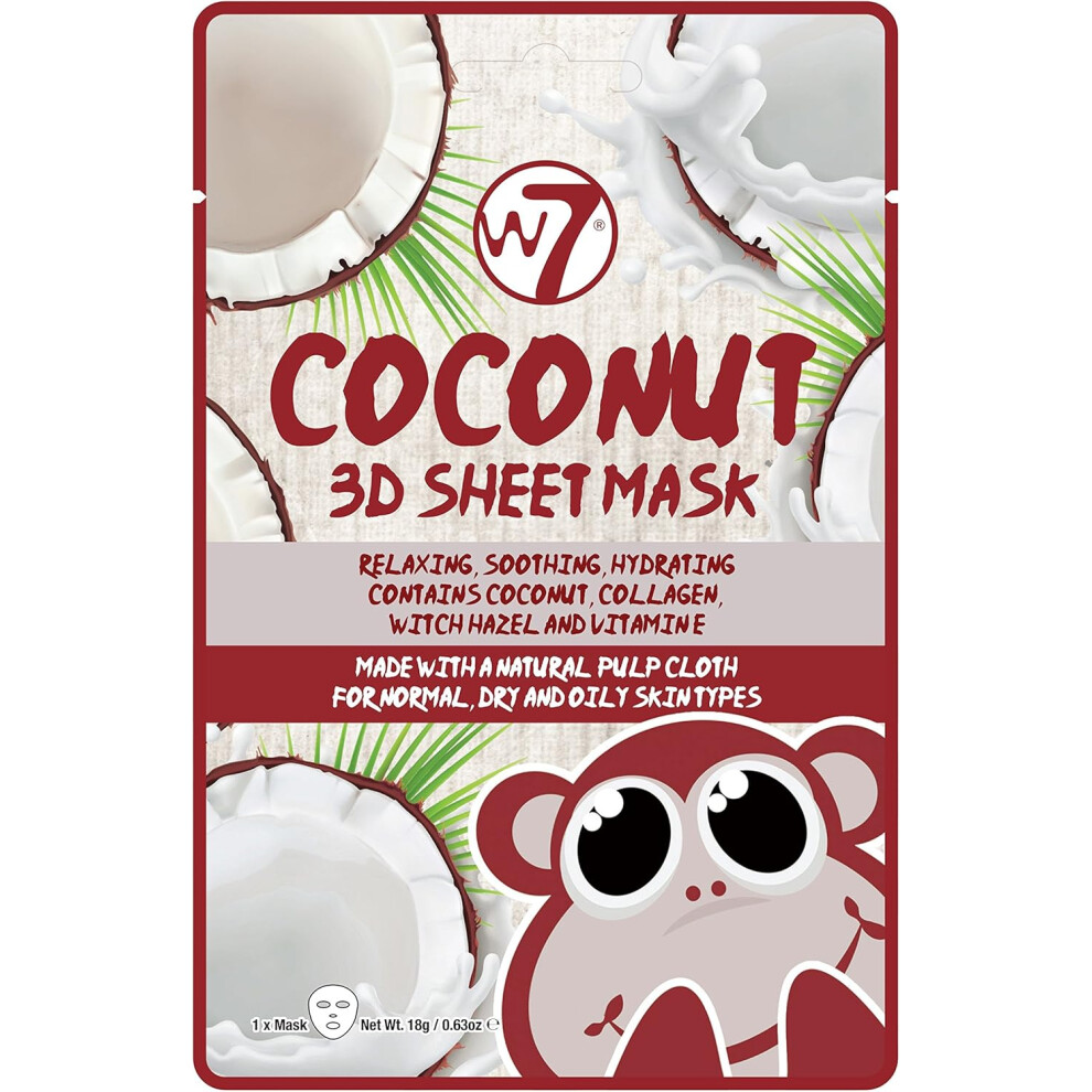 W7 Coconut 3D Sheet Mask Face Mask Soothing Skin Care Hydrating Moisturising