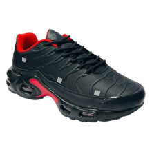 (UK 8 / EU 42 / US 9, Black / Red) Men's Sports Air Cushioned Lace Up Trainers