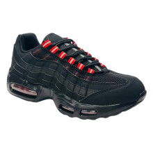 (UK 8 / EU 42 / US 9, Black / Red) Men's Air Cushioned Sports Lace Up Trainers