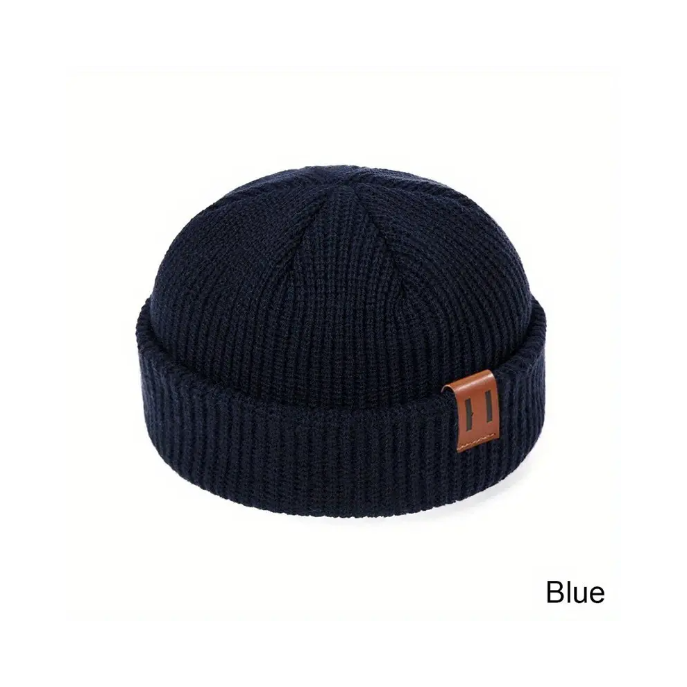 (Blue) Mens Beanie Hat Winter Warm Knitted Ribbed Docker Skull Cap Trawler Fisherman