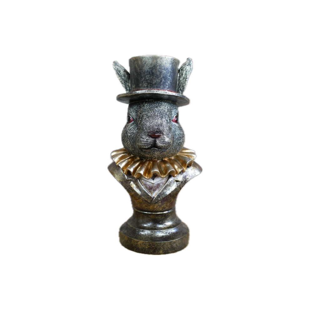 Venture Vehicles Dapper Rabbit In Top Hat Resin Bust - Hand-Painted Decorative Ornament For Mantels & Shelves