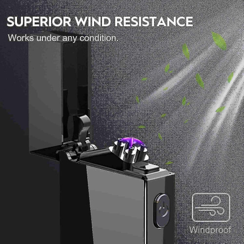 Lighter, Electric With Led Light, Usb Rechargeable Dual Arc Plasma Lighter, Electronic Windproof For 1
