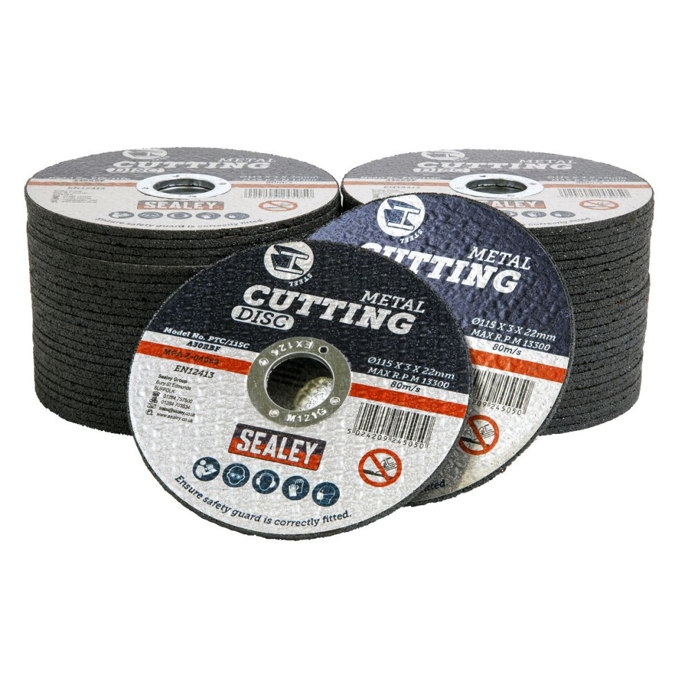 Sealey 115 X 3Mm Cutting Disc 22Mm Bore - Pack Of 50 Ptc/115C50 5054630101281