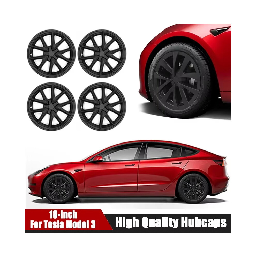 4Pcs Hubcap Performance Replacement For Tesla Model 3 Wheel Cover 18Inch Automobile Hub Cap Full Rim Cover Accessories 2019-2023 Black 6920115217466