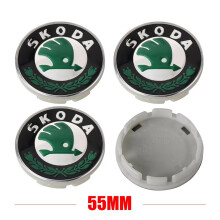(green 55mm) 4pc 55mm 65mm Car Original Wheel Center Cover Hub Cap Emblem Replacement For Skoda Octavia Fabia Rapid Yeti Superb A5 A7 VRS VII