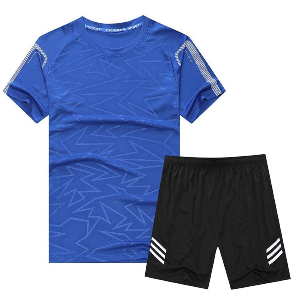 (cerulean blue, L) Sportswear Suit Men&apos;s Summer Thin Fitness Running Football Team Uniform Training Quick-drying Clothes Two-piece Set
