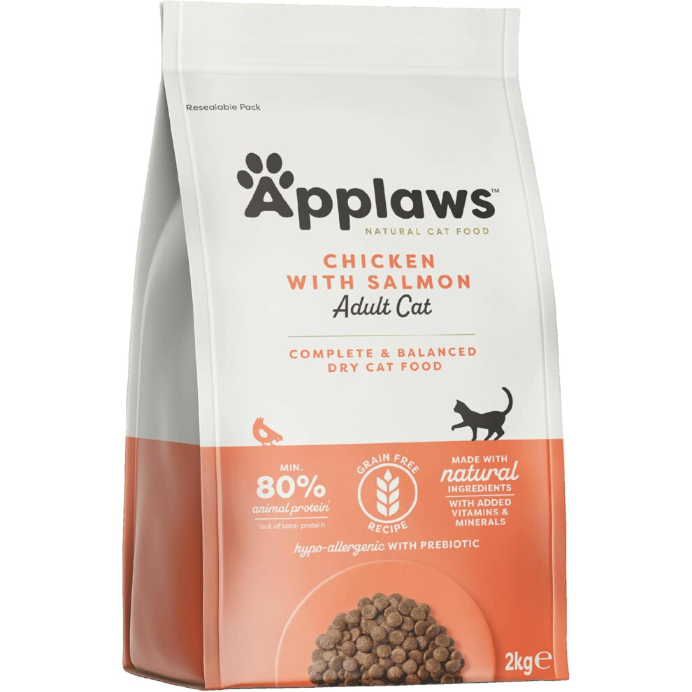 Applaws Complete And Free Dry Adult Cat Food, Chicken With 2Kg (Pack Of 1) Grain/Salmon