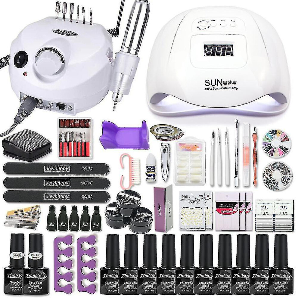 Kryp-35000rpm Nail Art Kit With 120w/54w Led Nail Lamp 40/30/20/10 Colors Uv Polishing Gel Polishing Nail Art Kitcombo3-