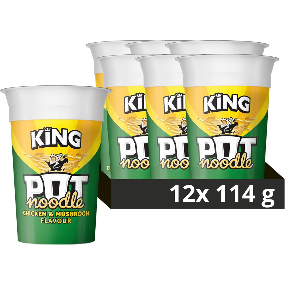 Pot Noodle Chicken & Mushroom King Pot Noodle Instant Vegetarian Snack Quick To Make Noodles 12x 114 G