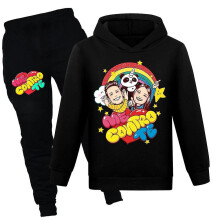 (Black, 9-10 Years) Me Contro Te Print Kids Tracksuit Set Boys Girls Casual Hooded Sweatshirt Hoodies Tops Jogging Pants Sports Outfit Activewear