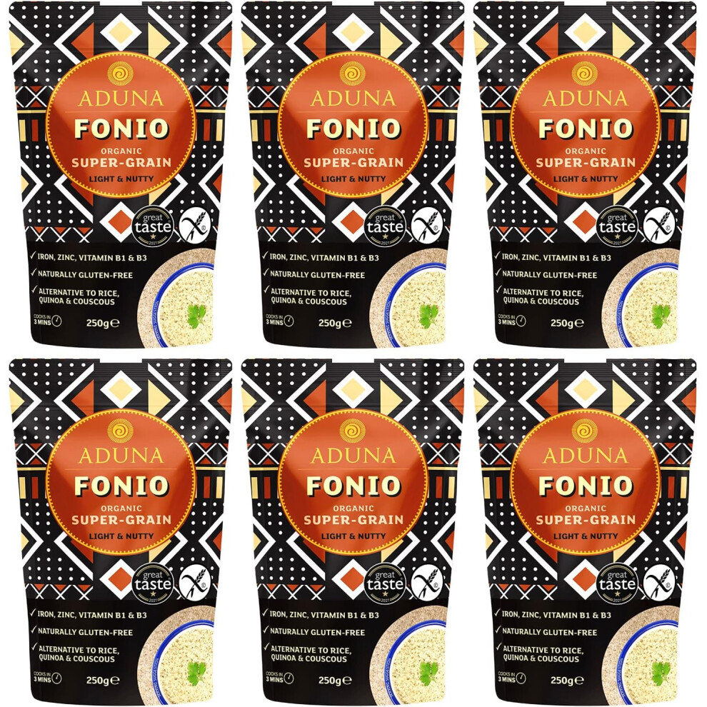 Aduna Certified Organic Fonio Super-Grain | Premium Gluten-Free African Ancient Super-Grain | All Natural Superfood Grain 1.5Kg (6 X 250G)