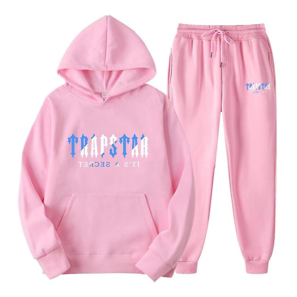 (Pink, M) Jogging Suit For Men And Women, Tracksuit With Trapstar Print, Unisex Sports Suit Set, 2 Piece Hoodie, Sports Trousers, Hoodie, Jogging Bottoms, Hoody