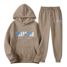(Brown, L) Jogging Suit For Men And Women, Tracksuit With Trapstar Print, Unisex Sports Suit Set, 2 Piece Hoodie, Sports Trousers, Hoodie, Jogging Bottoms, Hoody