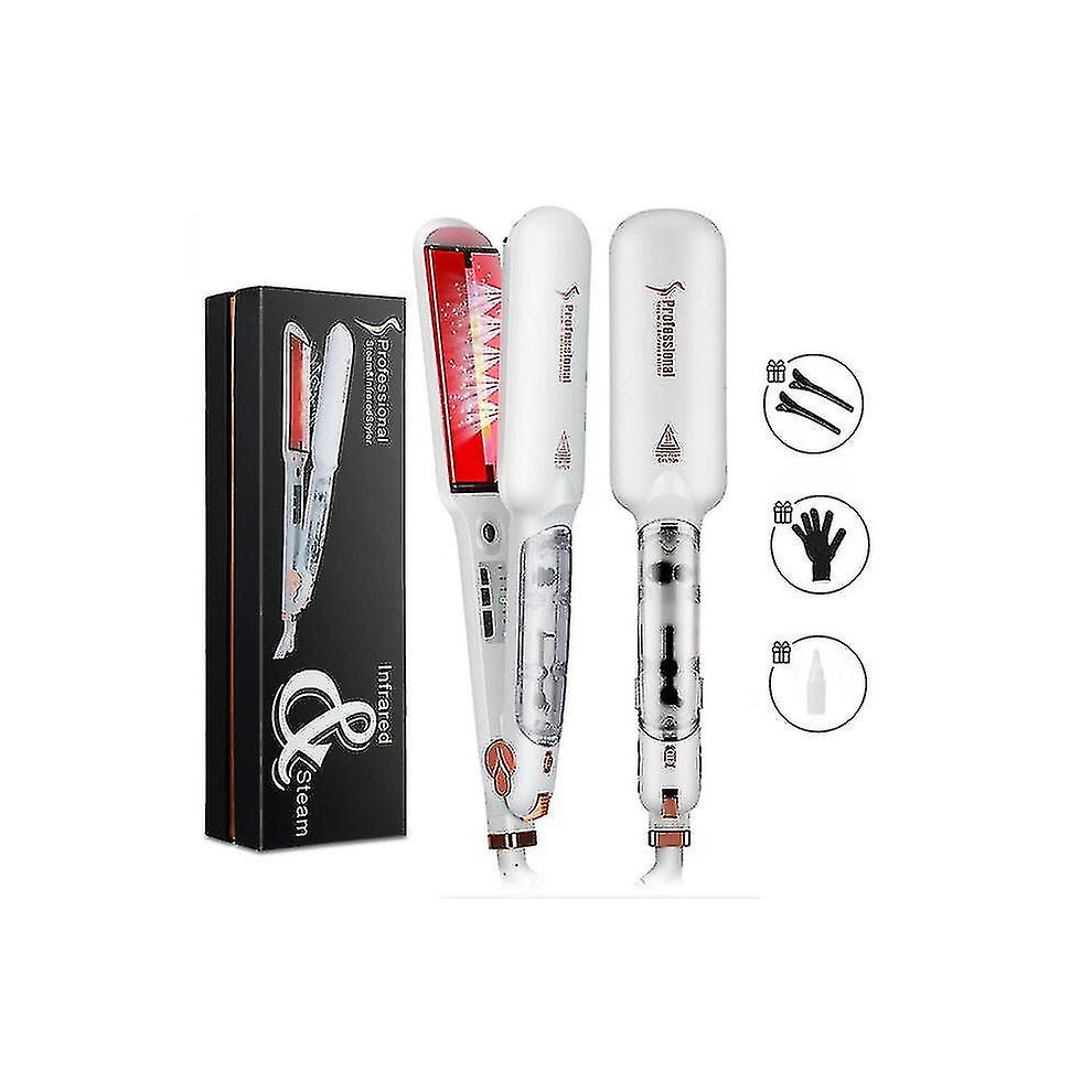 White (White) Professional Steam Hair Straightener Ceramic Vapor Infrared Heating Flat Iron 2 Inch Straightening Iron