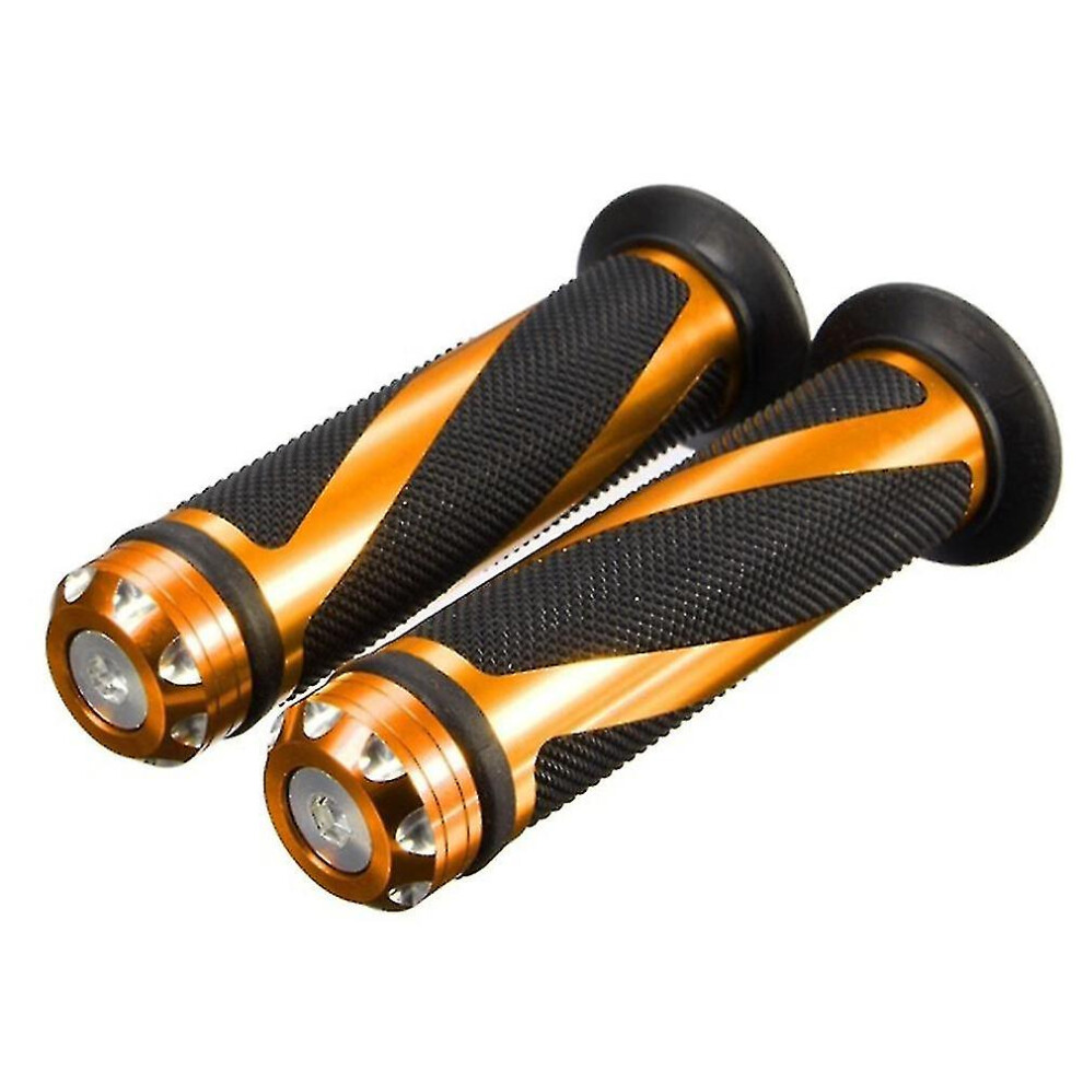 (Golden) 2Pcs Motorcycle Electrombile Aluminum Rubber Handlebar Grip Cover Golden 8994439315595