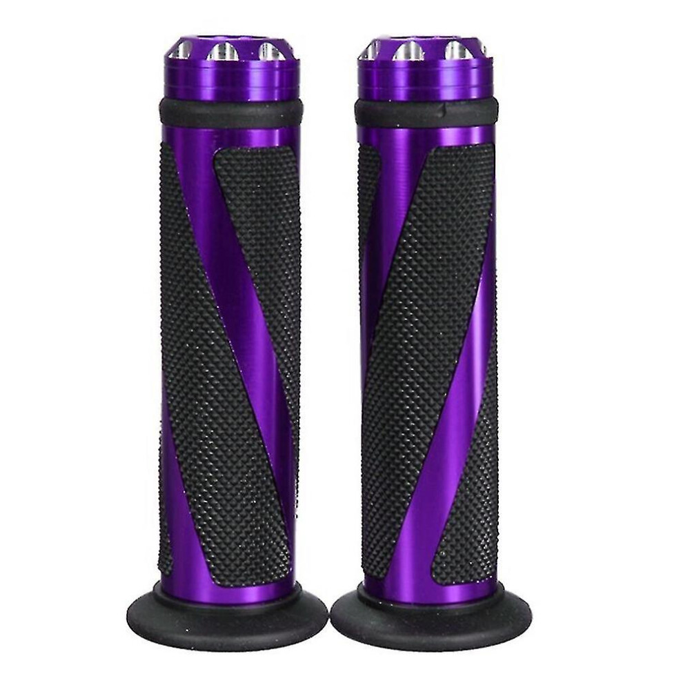(Purple) 2Pcs Motorcycle Electrombile Aluminum Rubber Handlebar Grip Cover Purple 8994439315601