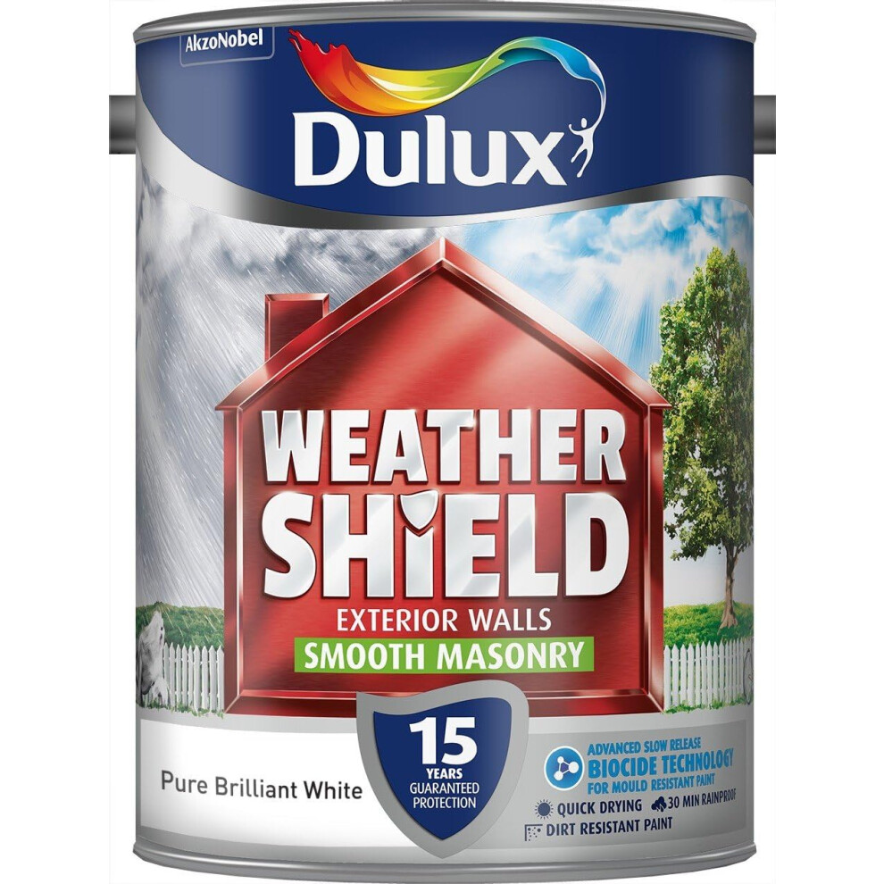 Dulux Weathershield Smooth Masonry Paint - Pure Brilliant White - 5L