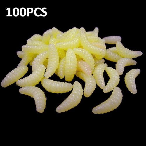 100pcs Lifelike Soft Worm Maggot 2.4cm Fishing Lures Yellow Simulation Bait Maggot