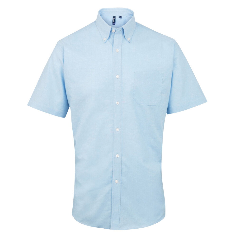 (17.5, Light Blue) Premier Mens Signature Oxford Short Sleeve Work Shirt