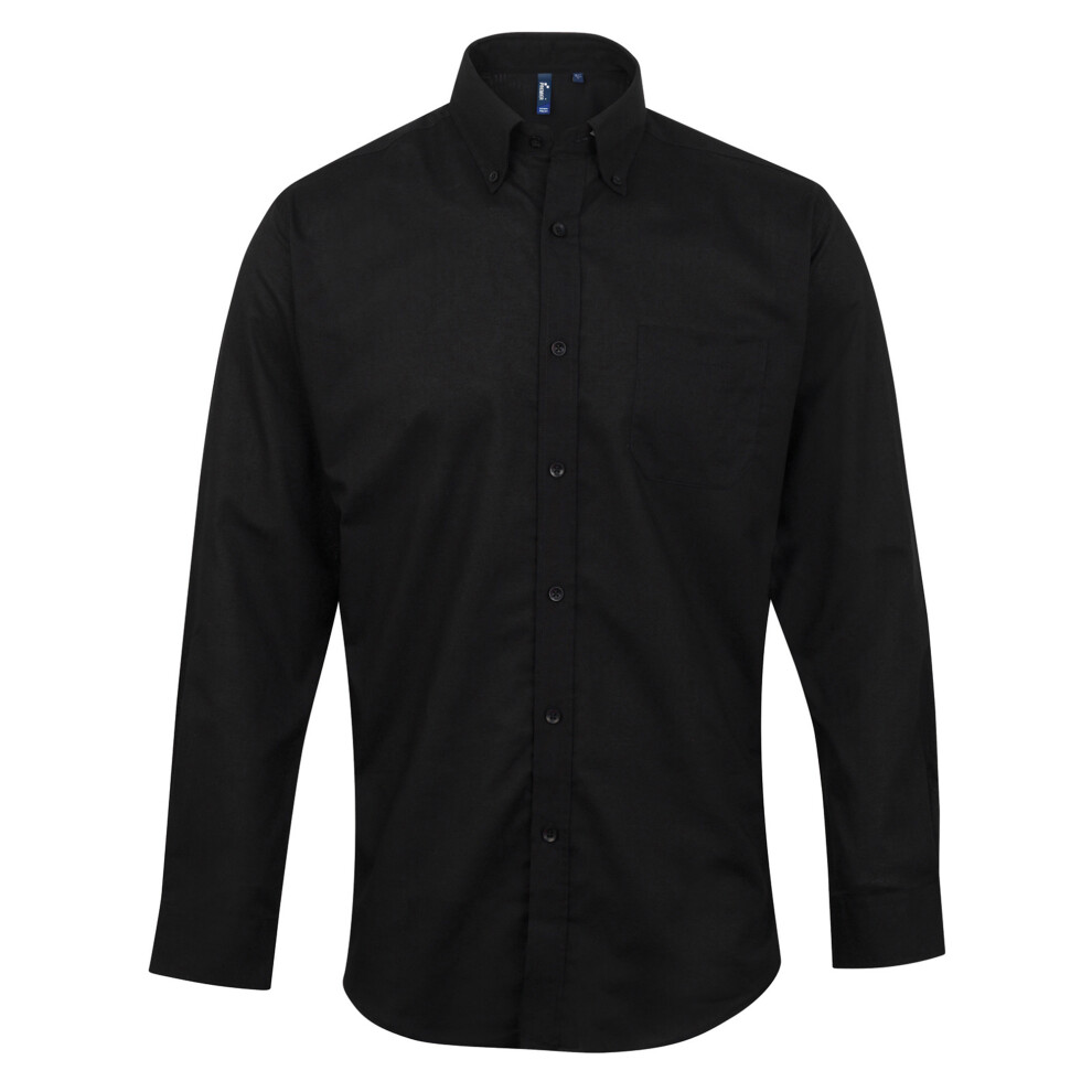 (18, Black) Premier Mens Signature Oxford Long Sleeve Work Shirt
