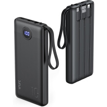 VRURC 10000mAh Power Bank With Built in Cables,USB C Battery Pack Portable Charger with 5 Outputs 2 Inputs Powerbank LED Display compatible