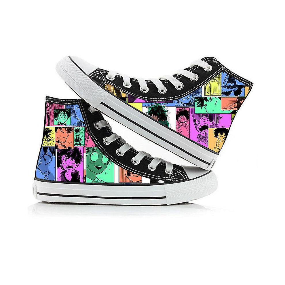 (L, 36) Anime Bakugou Katsuki Print Canvas Shoes My Hero Academia Midoriya Izuku High Top Canvas Sneakers Casual Shoes Asian Size