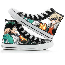 (B, 36) Anime Bakugou Katsuki Print Canvas Shoes My Hero Academia Midoriya Izuku High Top Canvas Sneakers Casual Shoes Asian Size