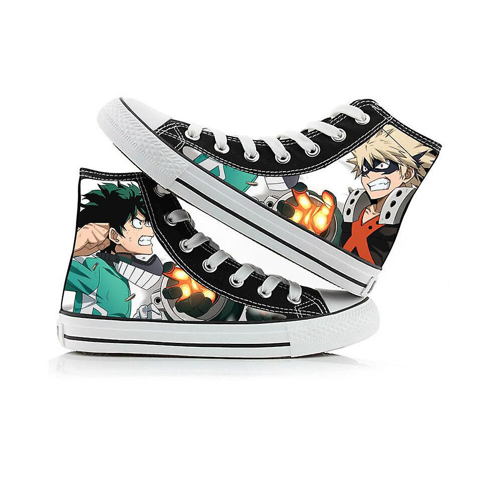 (B, 43) Anime Bakugou Katsuki Print Canvas Shoes My Hero Academia Midoriya Izuku High Top Canvas Sneakers Casual Shoes Asian Size