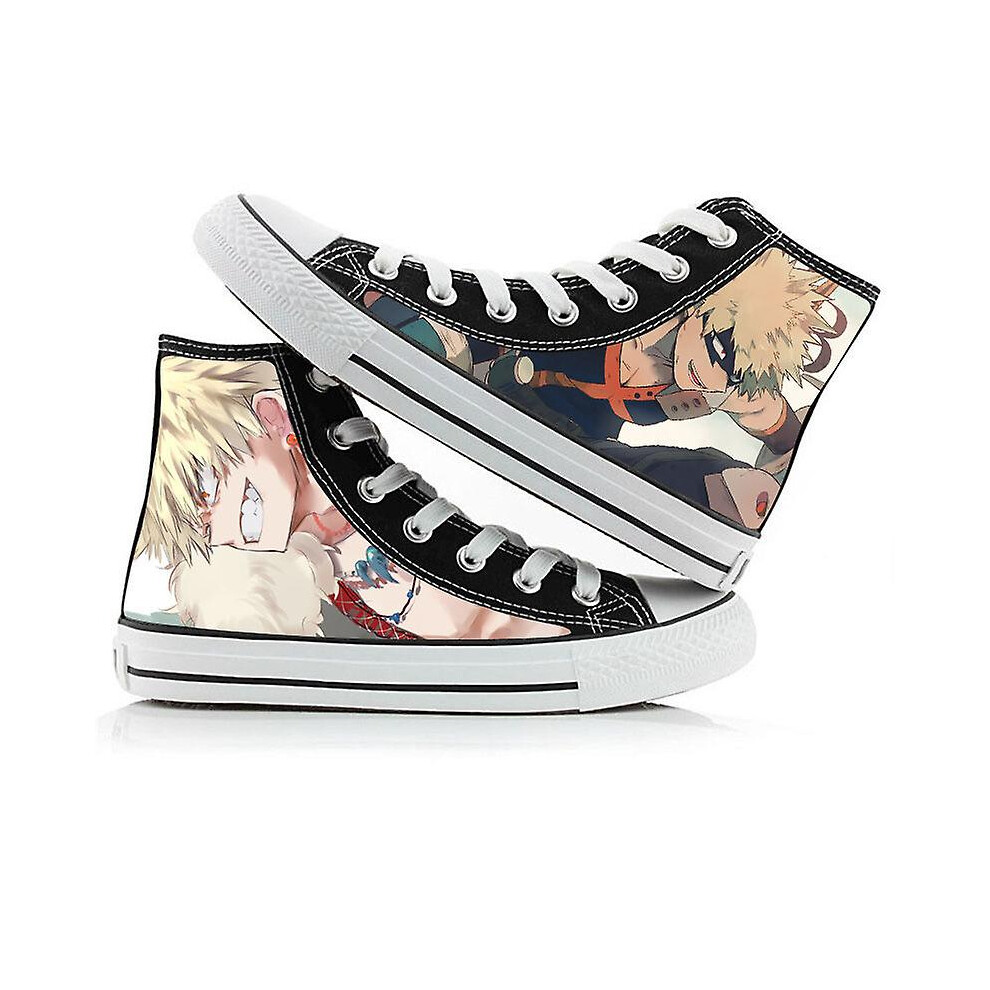 (D, 39) Anime Bakugou Katsuki Print Canvas Shoes My Hero Academia Midoriya Izuku High Top Canvas Sneakers Casual Shoes Asian Size