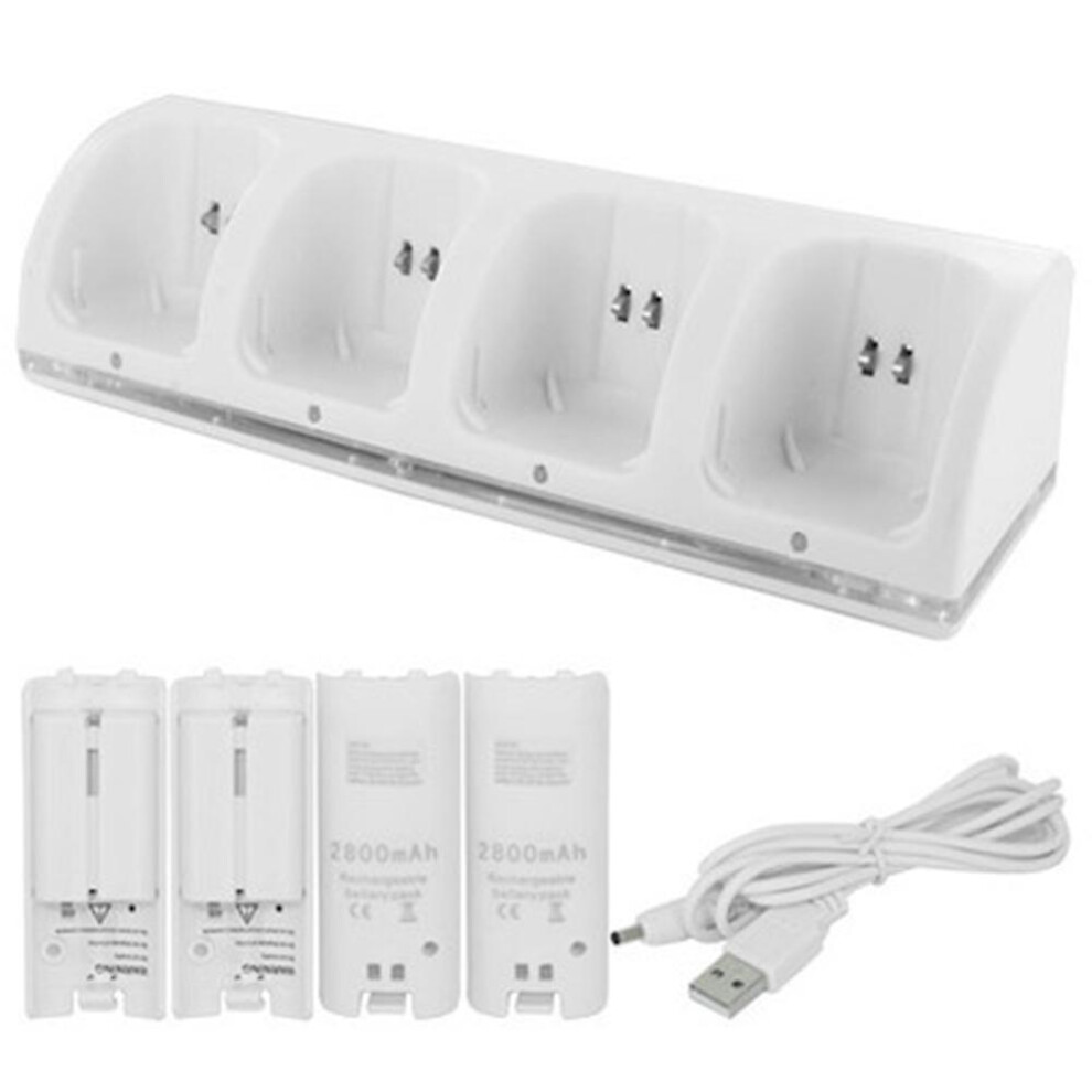Wii Remote Controller Charger, 4 In 1 Wii Charging Dock Station With 4Pcs 2800Mah Rechargeable Batteries For Wii/Wii U Controller- Black