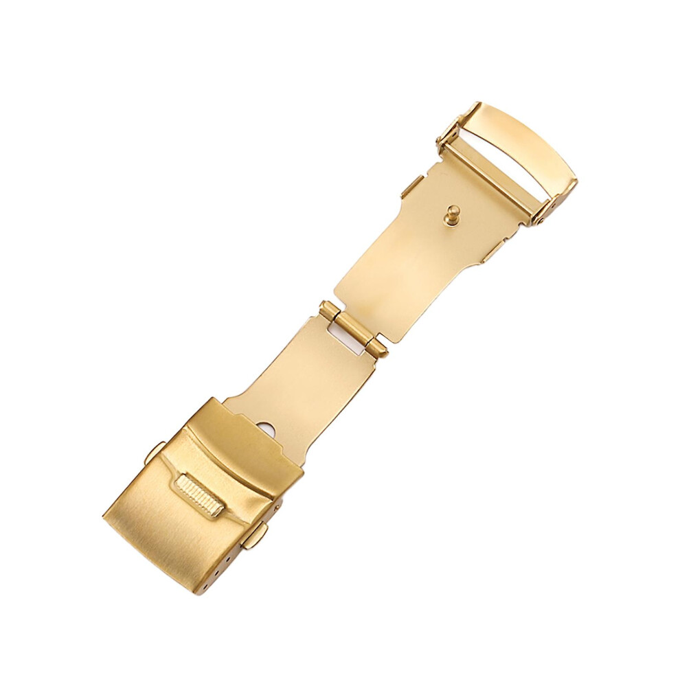 (Golden, 16mm) Watch Buckle Universal Double Press Stainless Steel Watch Safety Folding Clasp For Watchmaker