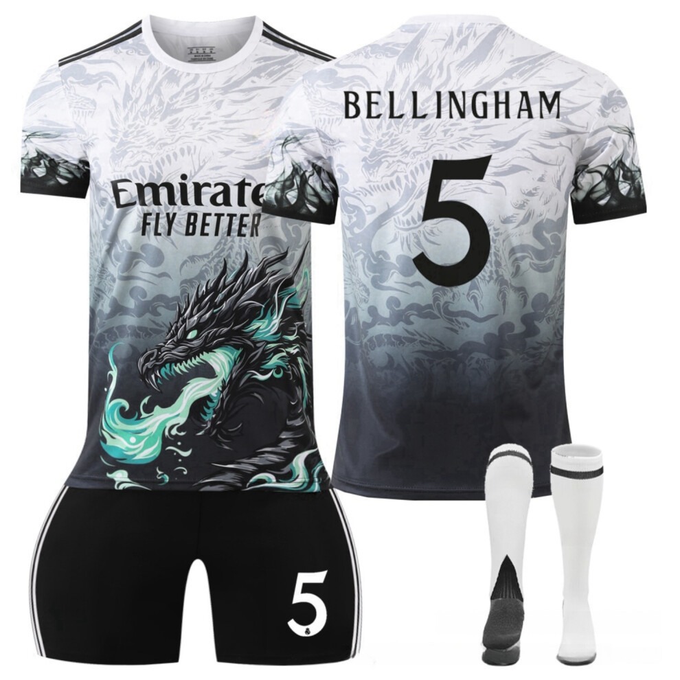 (#5 Bellingham, 22(120-130CM)) 24/25 Cyan Dragon Pattern Activewear Football Fans Training Shirt Kits For Kids And Adult