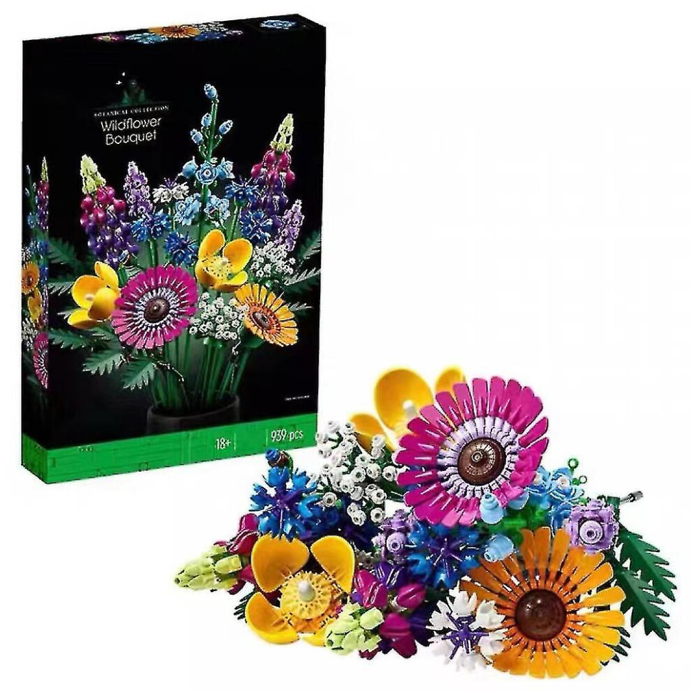 (2) Building Block Flowers And Lavender 10313 Wildflower Bouquet Valentines Day Unique Home Dcor, Botanical Collection