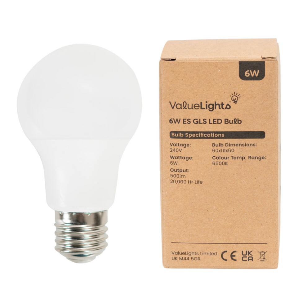 Pack of 5 High Power 6w LED ES E27 SMD GLS Energy Saving Long Life Bulbs [6500K Cool White]