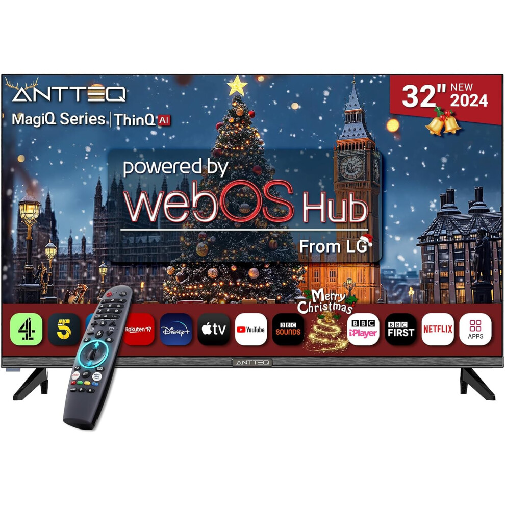 (32 Inch, webOS TV) 32 Inch TV Smart WebOS TV MagiQ 32" with ThinQ AI, Voice Magic Remote, Airplay, Apple TV , Netflix, Freeview, YouTube, WiFi, 2024 Black Televisions