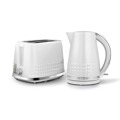 Tower Tower Solitaire 1.5L Kettle + 2 Slice Toaster White