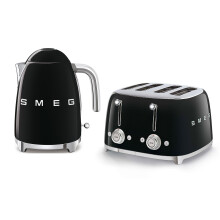 Smeg 50's Style Retro Range Breakfast Set, 1.7L 3000W Kettle & Multi-Functional Control 4-Slice 2000W Toaster, Black, KLF03BLUK/ TSF03BLUK