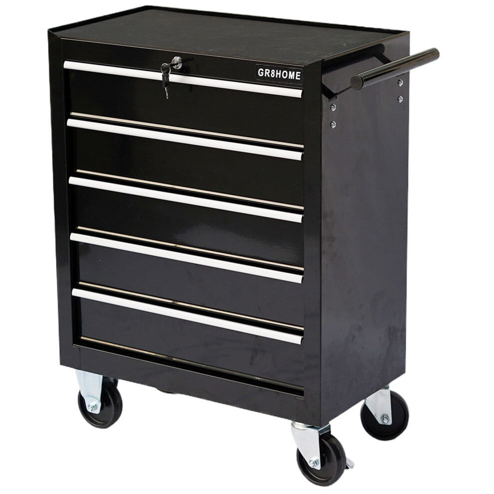 Black Roller Tool Cabinet Stoarge Box 5 Drawers Garage Chest Trolley