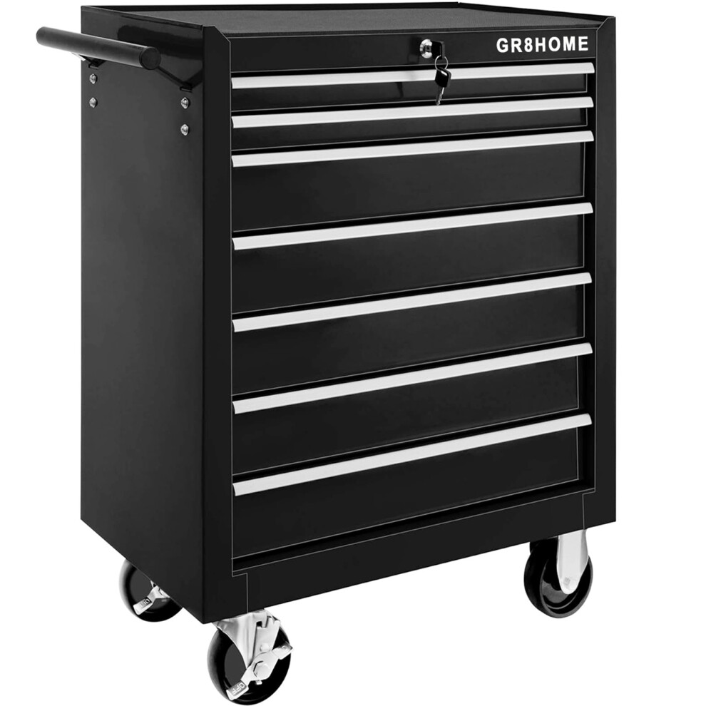 Black Roller Tool Cabinet Storage Box 7 Drawers Garage Chest Trolley