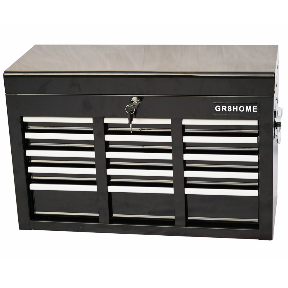 Black Metal Portable Tool Chest 9 Drawers Lockable Box With Handle