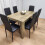 Dining Table with 6 Black Leather Chairs Rustic Wood Table for Dining Room 7