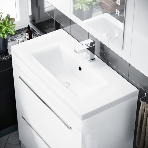 NES Home 800 mm Cloakroom White Basin 2 Drawer Vanity Cabinet 2