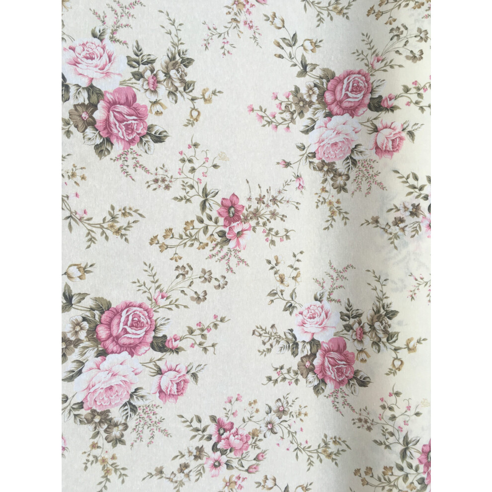 Thimbles Fabrics & Crafts (Linen Floral Roses Curtain Upholstery Quilting, 1 Meter) 100% Cotton Quilting And Dressmaking Fabrics White