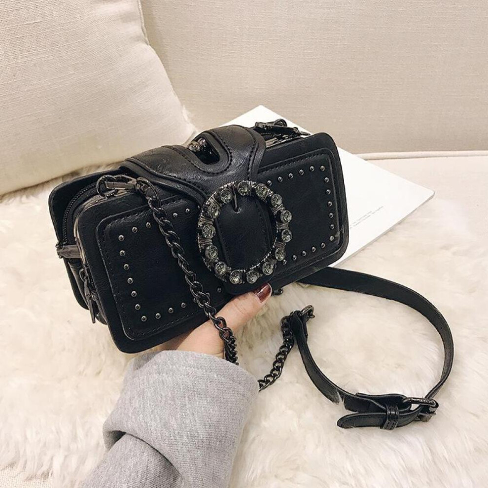 (black, 21x6x10cm) Yogodlns Vintage Shoulder Bag For Women Pu Leather Armpit Bag Fashion Rhinestone Buckle Crossbody Bag Punk Designer Top-handle Bags