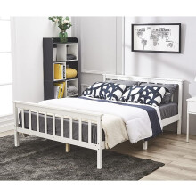 Panana Double Bed in White 4ft6 Solid Wooden Bed Frame for Adults Kids, 135 x 190cm, White